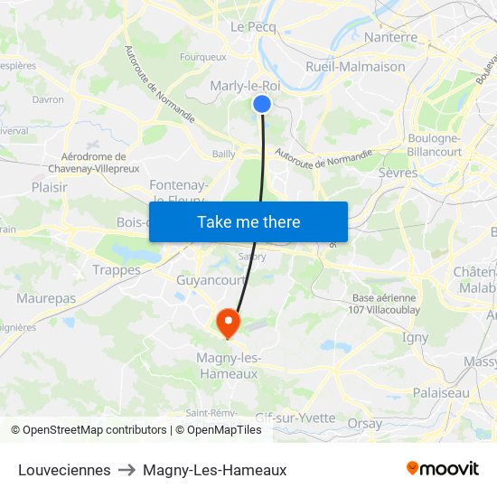 Louveciennes to Magny-Les-Hameaux map