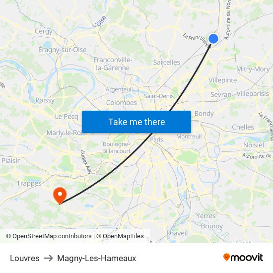 Louvres to Magny-Les-Hameaux map