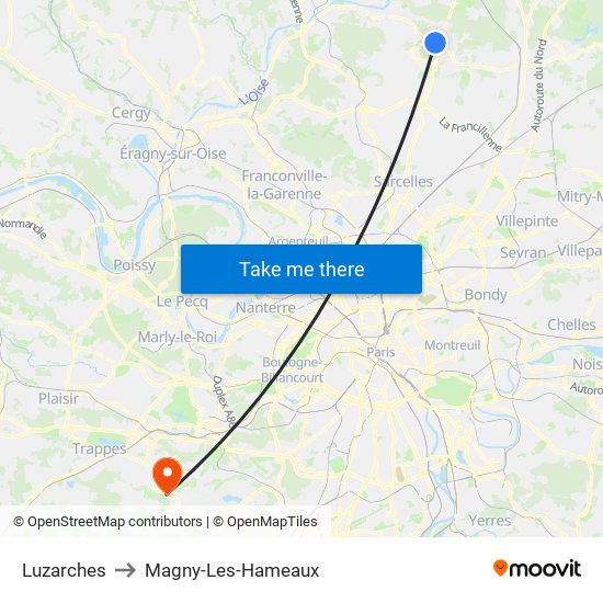 Luzarches to Magny-Les-Hameaux map