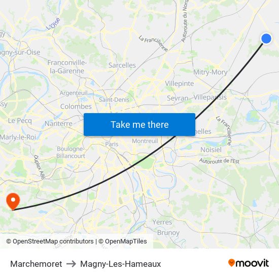 Marchemoret to Magny-Les-Hameaux map