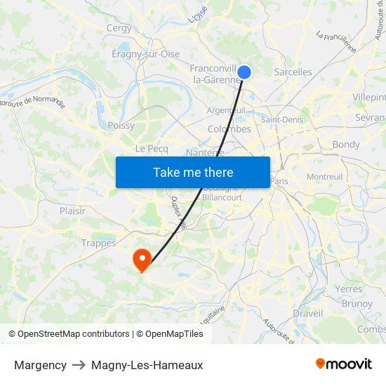 Margency to Magny-Les-Hameaux map