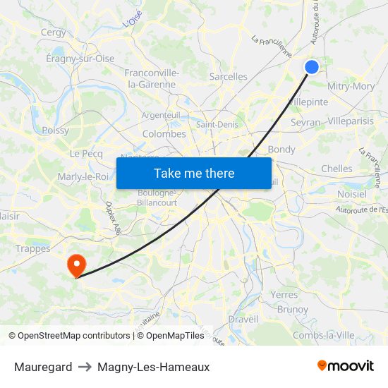 Mauregard to Magny-Les-Hameaux map