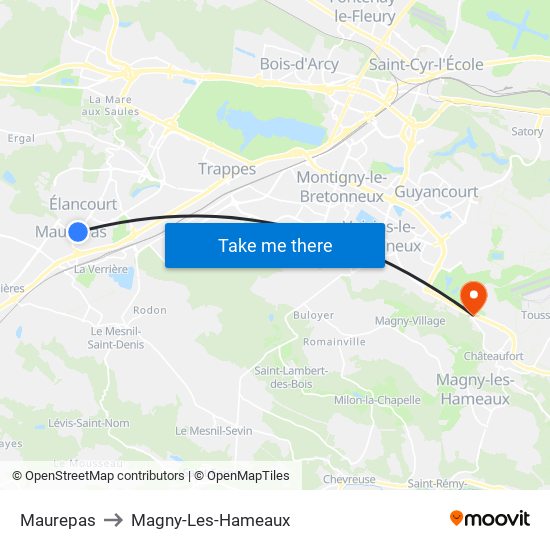 Maurepas to Magny-Les-Hameaux map