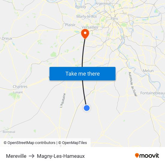 Mereville to Magny-Les-Hameaux map
