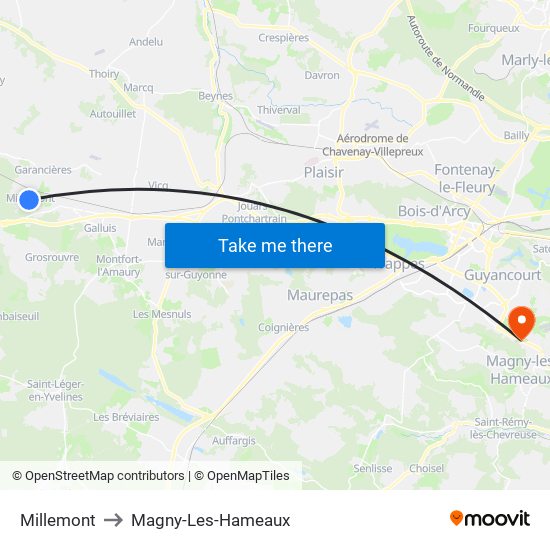 Millemont to Magny-Les-Hameaux map