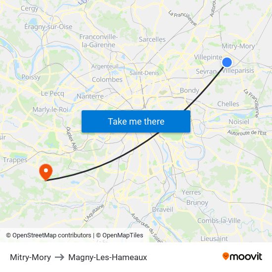 Mitry-Mory to Magny-Les-Hameaux map