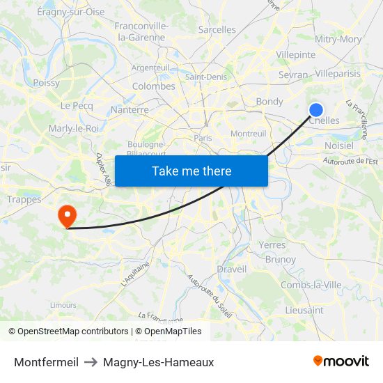 Montfermeil to Magny-Les-Hameaux map