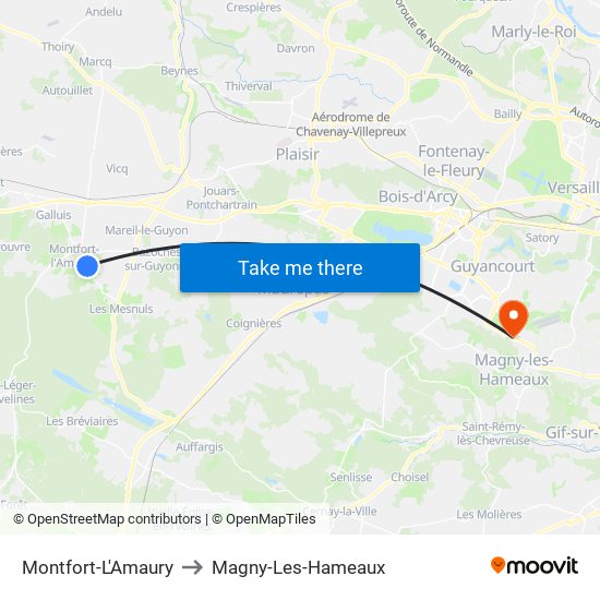 Montfort-L'Amaury to Magny-Les-Hameaux map