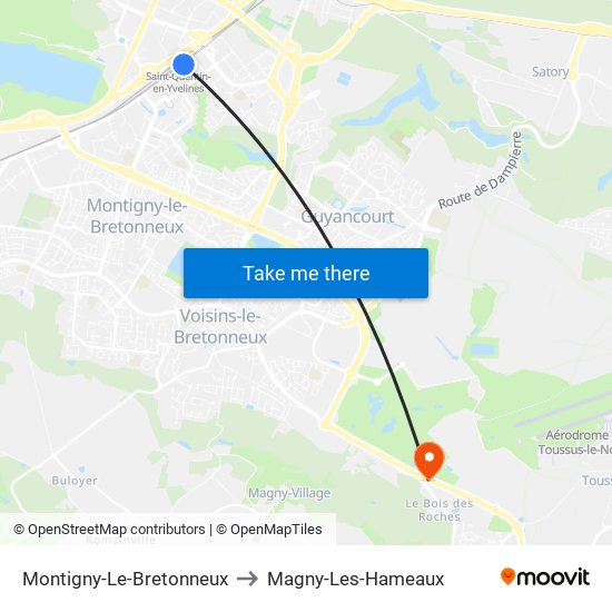 Montigny-Le-Bretonneux to Magny-Les-Hameaux map