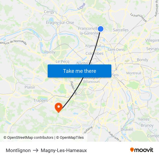 Montlignon to Magny-Les-Hameaux map