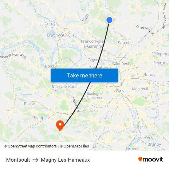 Montsoult to Magny-Les-Hameaux map