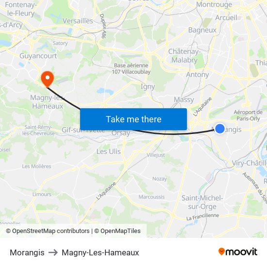 Morangis to Magny-Les-Hameaux map