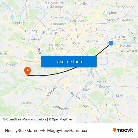 Neuilly-Sur-Marne to Magny-Les-Hameaux map