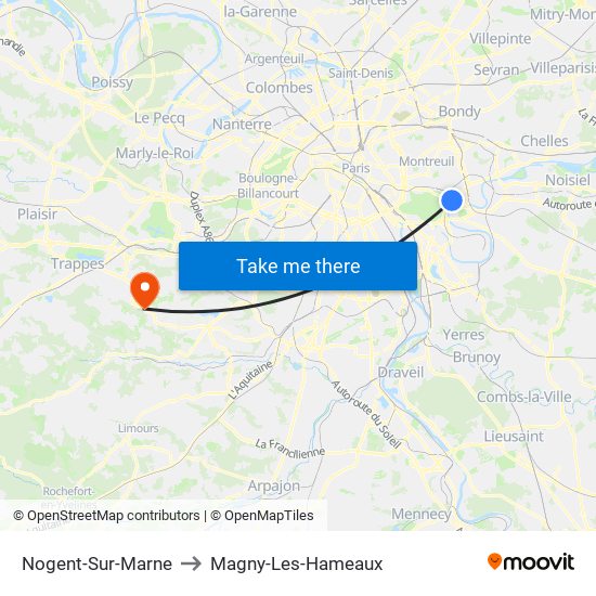 Nogent-Sur-Marne to Magny-Les-Hameaux map