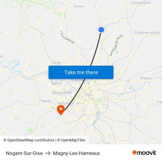 Nogent-Sur-Oise to Magny-Les-Hameaux map