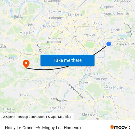 Noisy-Le-Grand to Magny-Les-Hameaux map