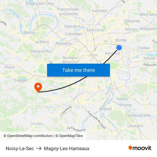 Noisy-Le-Sec to Magny-Les-Hameaux map
