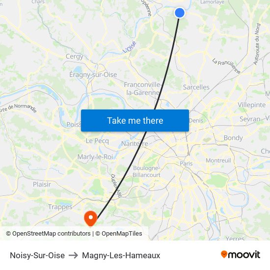 Noisy-Sur-Oise to Magny-Les-Hameaux map