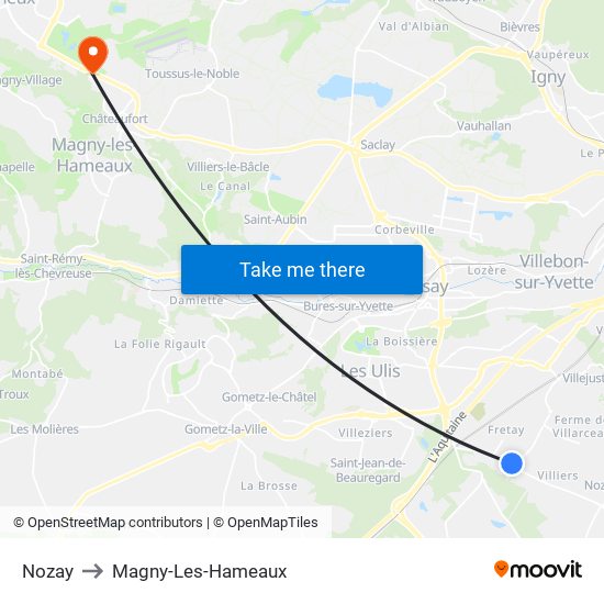 Nozay to Magny-Les-Hameaux map