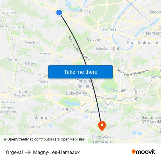 Orgeval to Magny-Les-Hameaux map