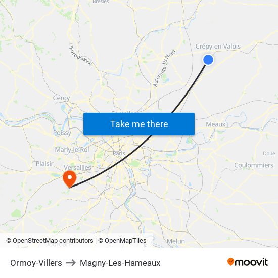 Ormoy-Villers to Magny-Les-Hameaux map