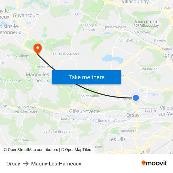 Orsay to Magny-Les-Hameaux map