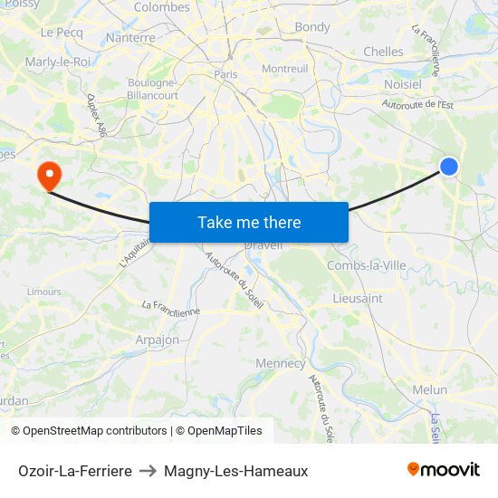 Ozoir-La-Ferriere to Magny-Les-Hameaux map
