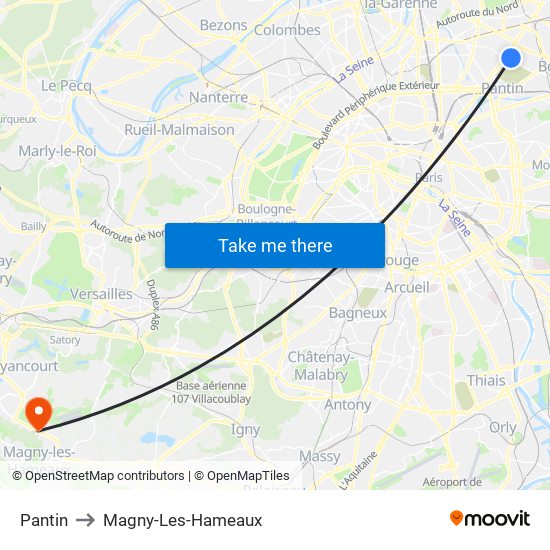 Pantin to Magny-Les-Hameaux map