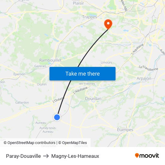 Paray-Douaville to Magny-Les-Hameaux map