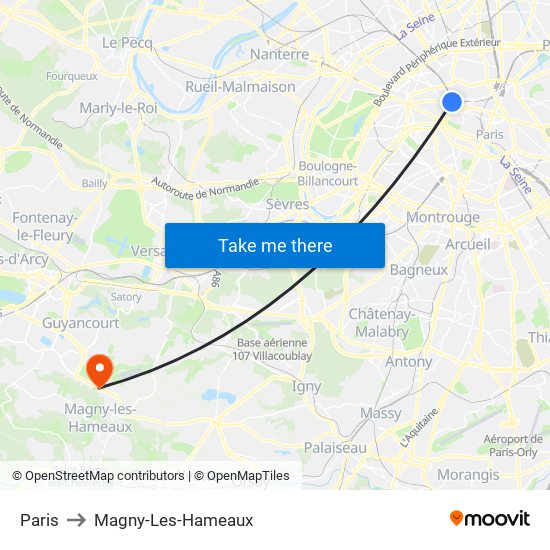 Paris to Magny-Les-Hameaux map