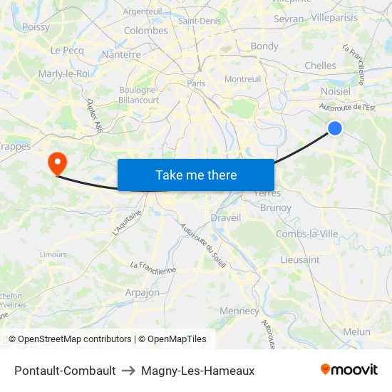 Pontault-Combault to Magny-Les-Hameaux map