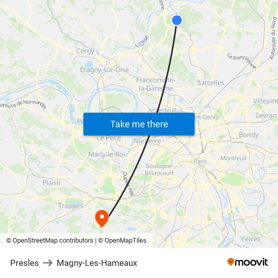 Presles to Magny-Les-Hameaux map