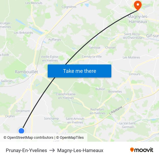 Prunay-En-Yvelines to Magny-Les-Hameaux map