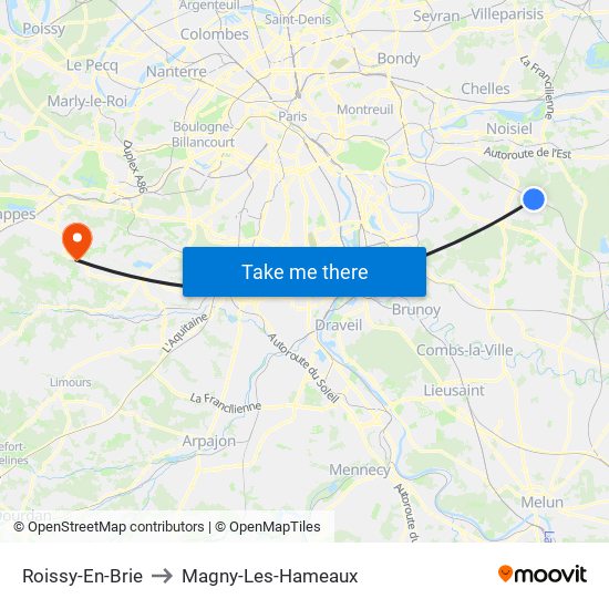 Roissy-En-Brie to Magny-Les-Hameaux map