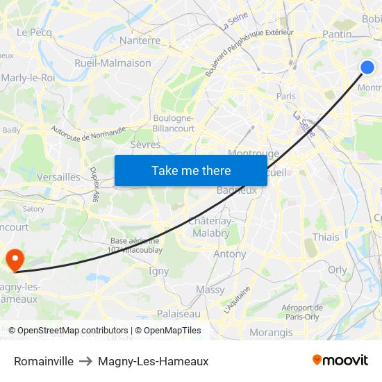 Romainville to Magny-Les-Hameaux map