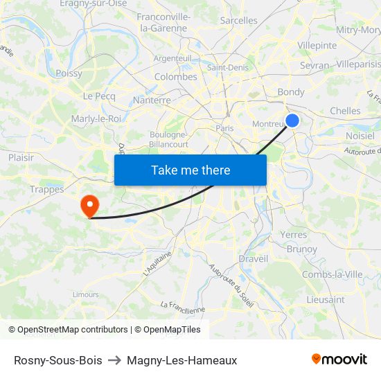 Rosny-Sous-Bois to Magny-Les-Hameaux map