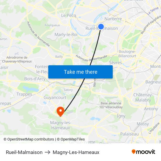 Rueil-Malmaison to Magny-Les-Hameaux map