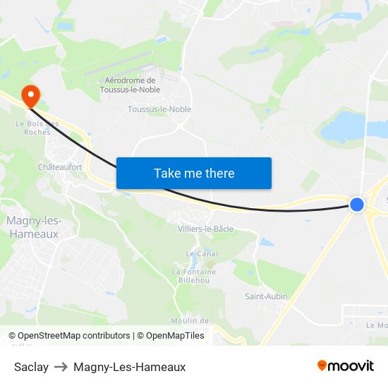 Saclay to Magny-Les-Hameaux map