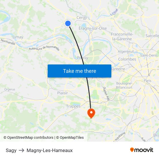 Sagy to Magny-Les-Hameaux map