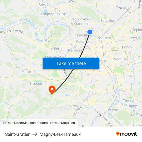 Saint-Gratien to Magny-Les-Hameaux map