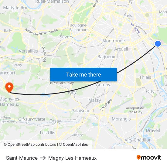 Saint-Maurice to Magny-Les-Hameaux map