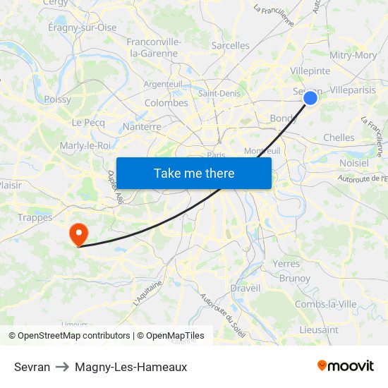 Sevran to Magny-Les-Hameaux map