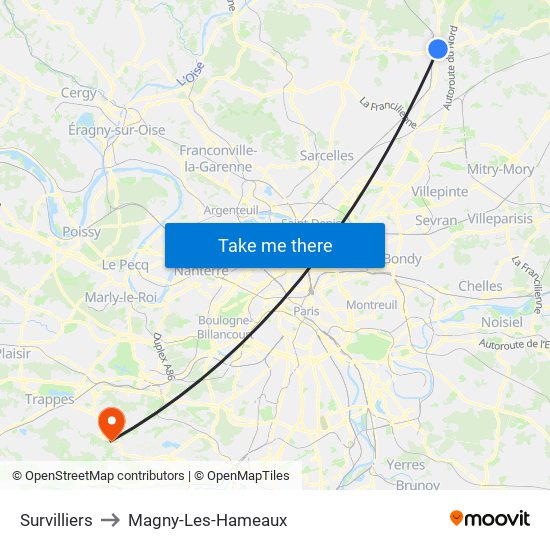 Survilliers to Magny-Les-Hameaux map