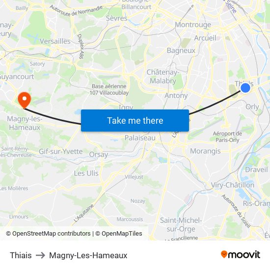 Thiais to Magny-Les-Hameaux map