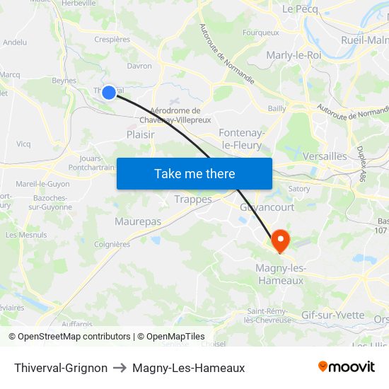 Thiverval-Grignon to Magny-Les-Hameaux map