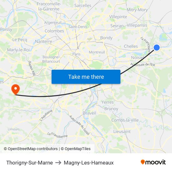 Thorigny-Sur-Marne to Magny-Les-Hameaux map