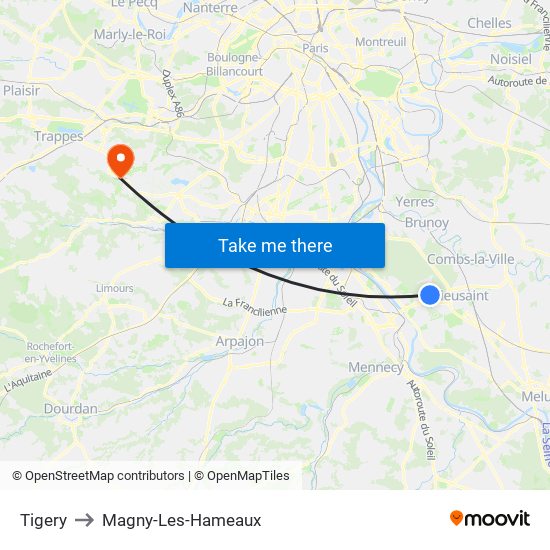 Tigery to Magny-Les-Hameaux map