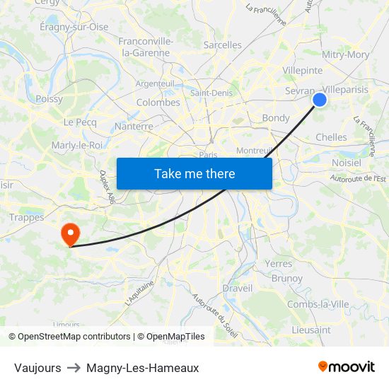 Vaujours to Magny-Les-Hameaux map