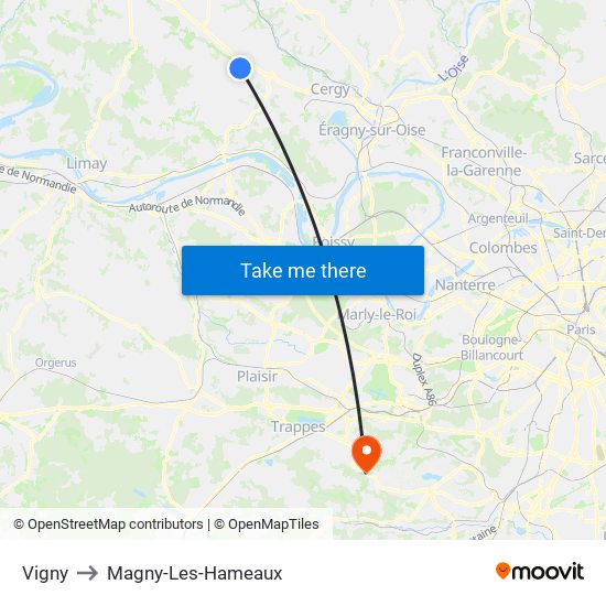 Vigny to Magny-Les-Hameaux map