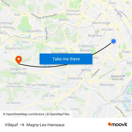 Villejuif to Magny-Les-Hameaux map